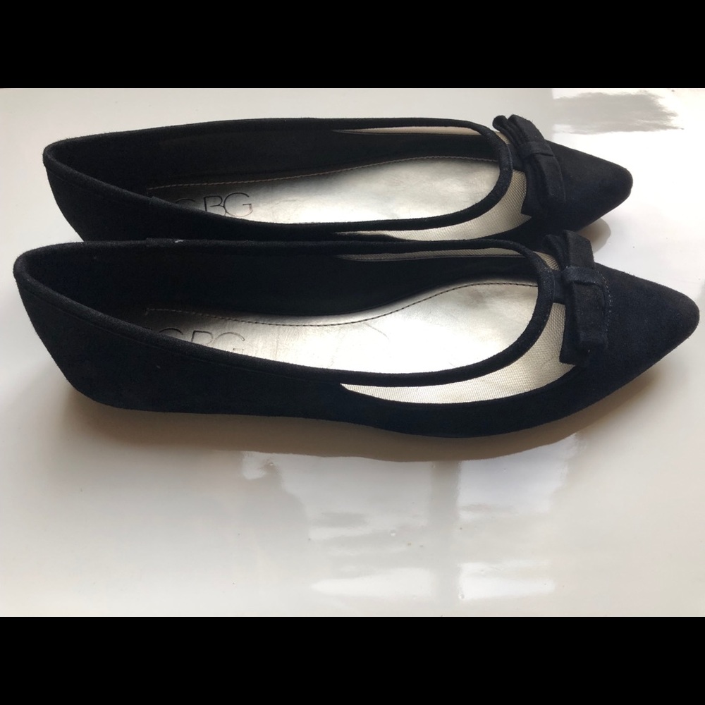 BCBG Black Vegan Suede Flats NIB